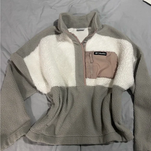 Columbia Sherpa Pullover - Cream & Taupe Pocket - Picture 4 of 5